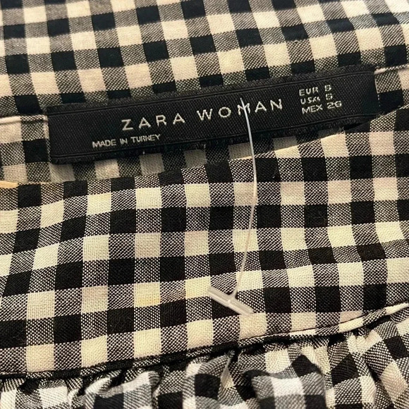 Zara Gingham printed Ruffled black/ white Blouse size S‎ - Picture 11 of 11
